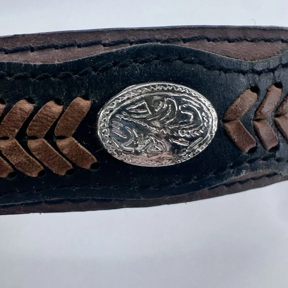 Nocona Kids Western Leather Belt Size 20 Brown Black Tooled Concho Rodeo 4411202